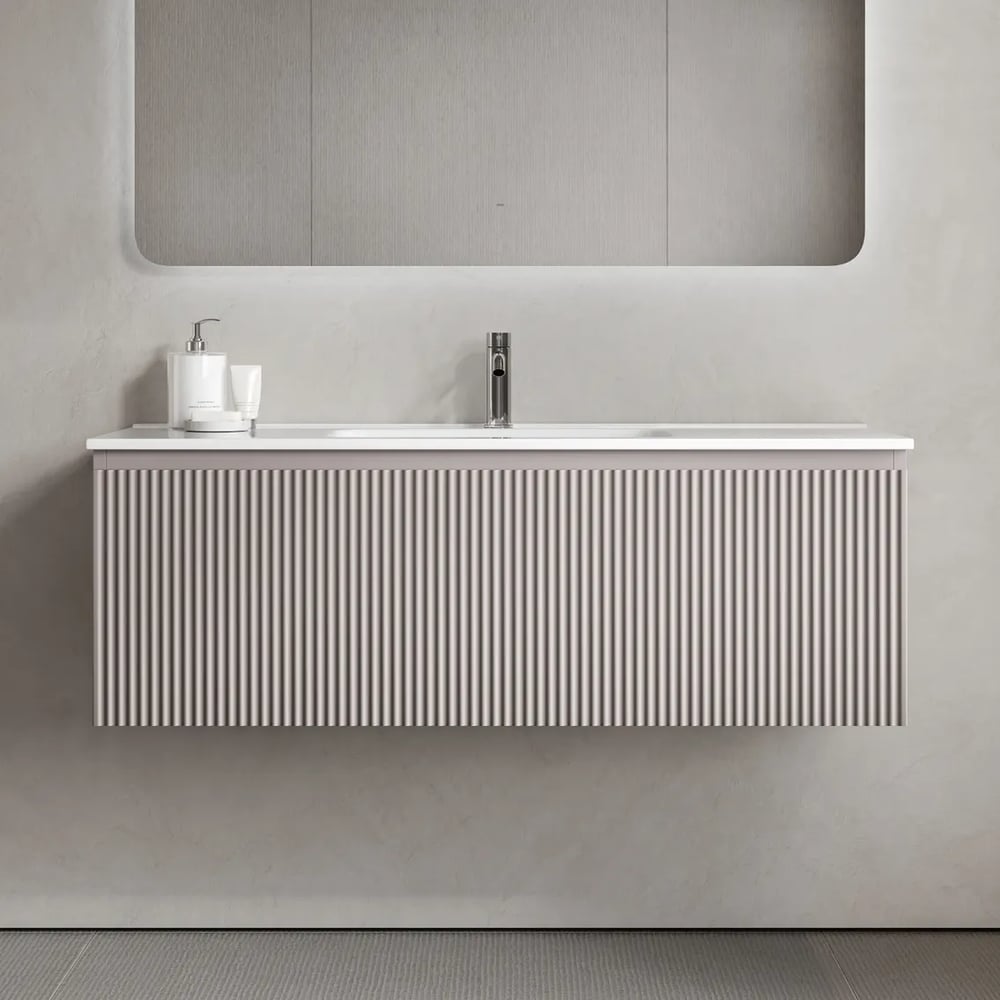 Изображение товара Подвесная тумба для ванной Sancos Snob R 1.0 с ящиком серый современный стиль Изображение товара Подвесная тумба для ванной Sancos Snob R 1.0 с ящиком серый современный стиль