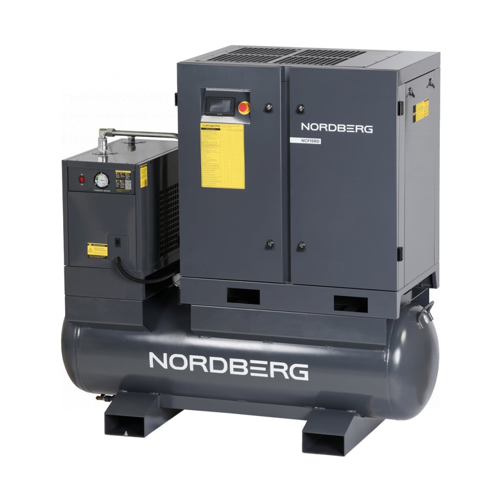 Компрессор винтовой NORDBERG 11 кВт, 10 бар, 1550 л/мин, ресивер 410 л, с частотным преобразователем, осушитель NCF15RD