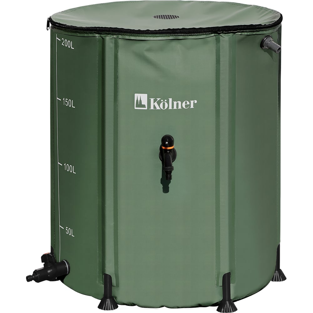 Изображение товара Бочка для воды Kolner KWB 200G 200 л, с краном и крышкой, ПВХ, зеленая, УФ-защита 8091100340