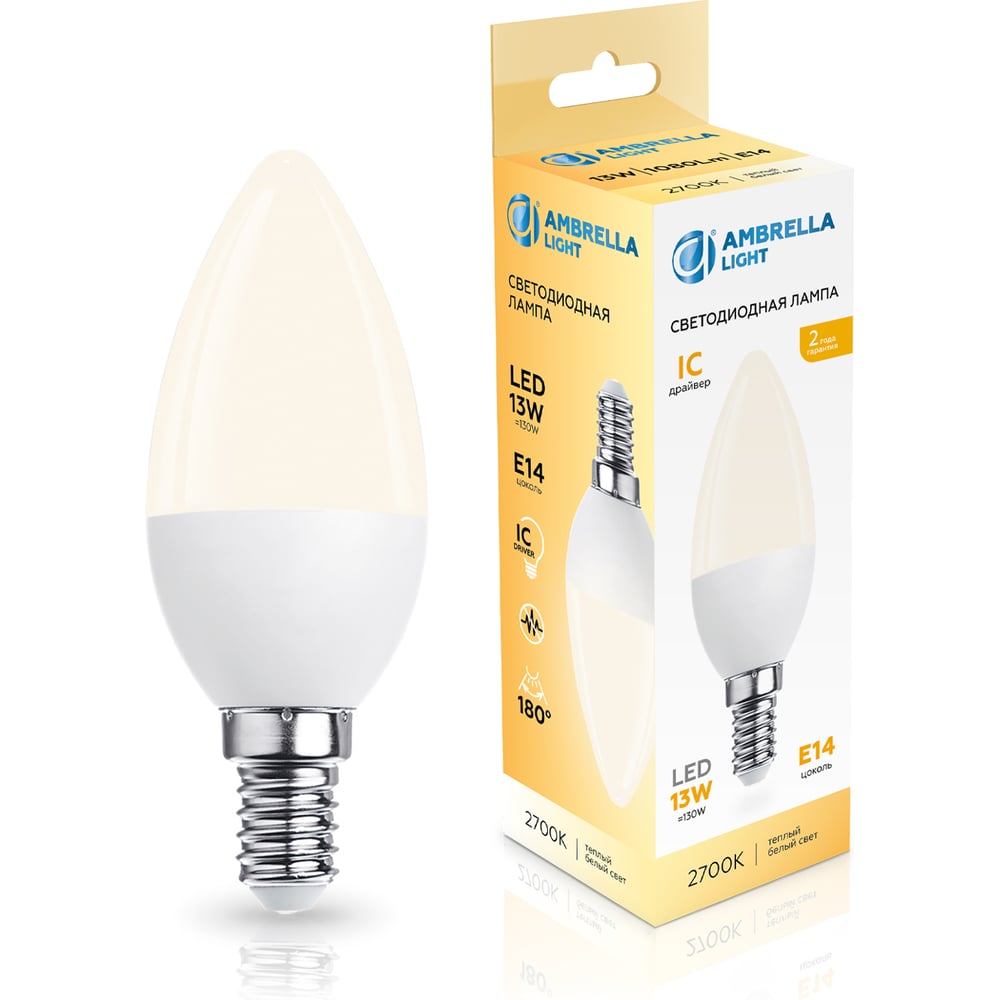 Изображение товара LED-лампа AMBRELLA LIGHT C37 13W E14 теплый белый для общего освещения