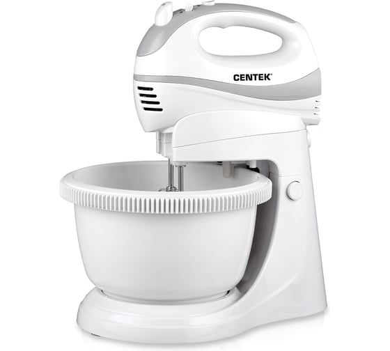 Изображение товара Миксер Centek с чашей белый/серый, 320Вт, 3.5л, 5 скоростей+турбо, взбивание/замешивание CT-1106