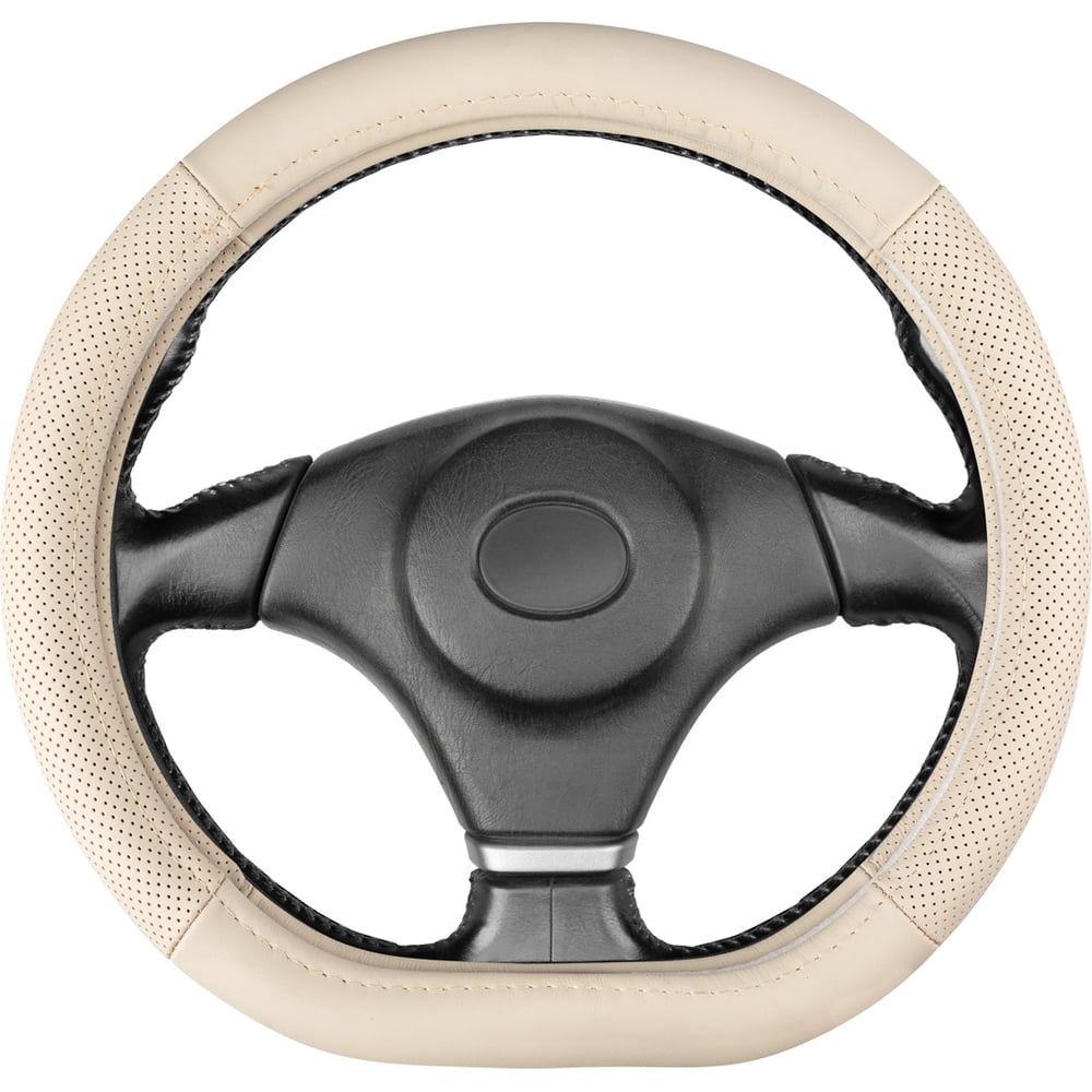 Изображение товара Оплётка рулевая из натуральной кожи SKYWAY Base Real-22 BEIGE М 37-39 см