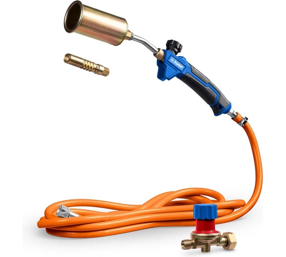 Изображение товара Пропановая горелка ЗУБР Профессионал ГП-400Н в наборе 400мм, стаканы 50мм /17мм, шланг 5м 55545-H5
