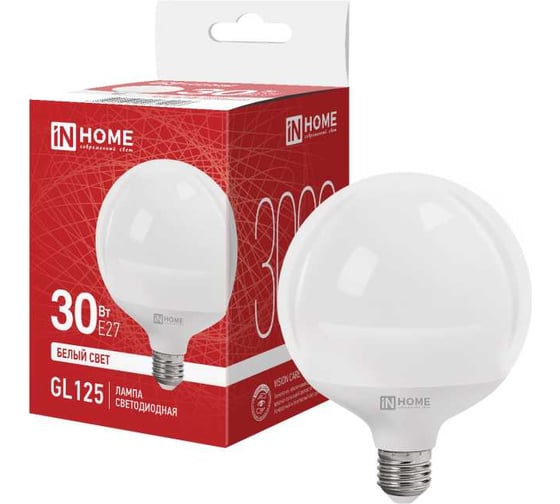 Изображение товара Лампа светодиодная IN HOME LED-GL125-VC 30Вт 230В Е27 4000К 3000Лм 125мм 4690612064017