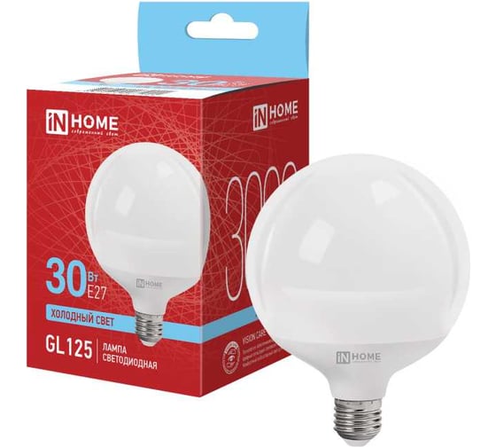 Изображение товара Лампа светодиодная IN HOME LED-GL125-VC 30Вт 230В Е27 6500К 3000Лм 125мм 4690612064024