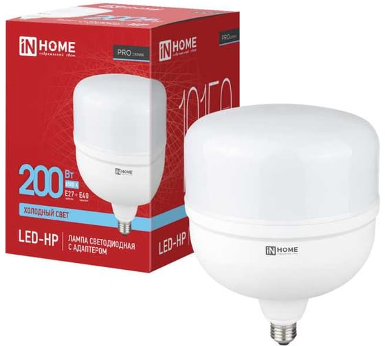 Изображение товара Лампа светодиодная IN HOME LED-HP-PRO 200Вт 230В E27 с адаптером Е40 6500К 19150Лм 4690612066547