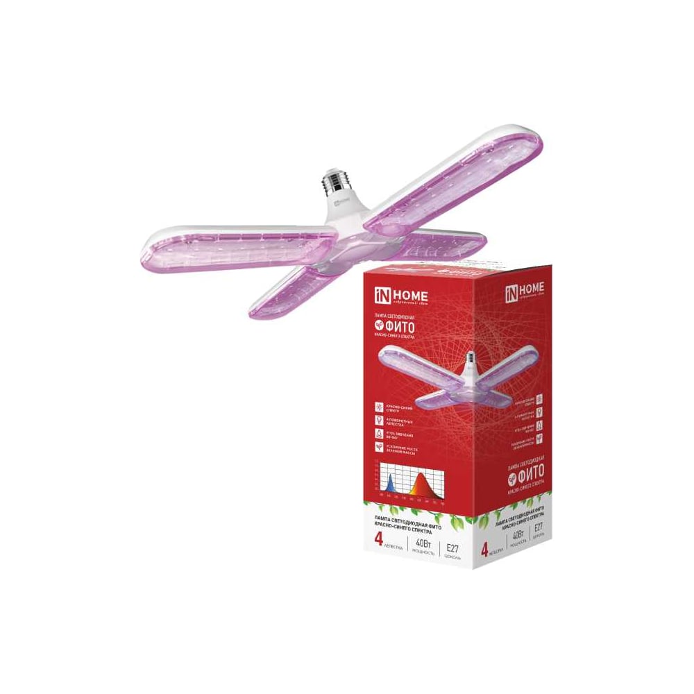 Изображение товара Светодиодная лампа для растений IN HOME LED-HP 40PRO-ФИТО 40Вт E27 полный спектр