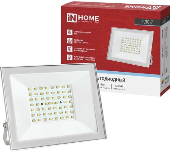 Изображение товара Прожектор светодиодный IN HOME СДО-7 70Вт 230В 6500К IP65 белый 4690612064383