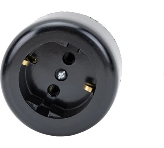 Изображение товара Электророзетка Ливны-Электро РА 10-011 с заземляющим контактом, круглая, черная, 240 шт. РА 1716.1