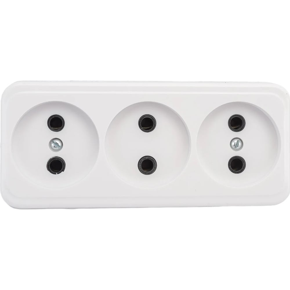 Изображение товара Розетка Ливны-Электро РА 10-012 трехместная белая, монтаж накладной, АБС пластик