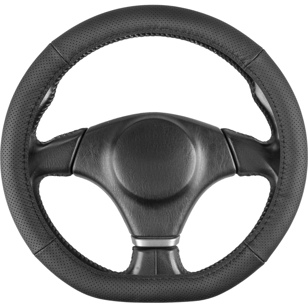 Изображение товара Оплетка SKYWAY D-тип из натуральной кожи размер M для руля 37-39 см черная