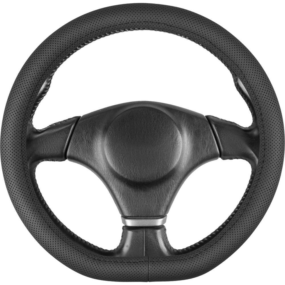 Изображение товара Оплетка SKYWAY D-тип из натуральной кожи с перфорацией для 35-37 см черная