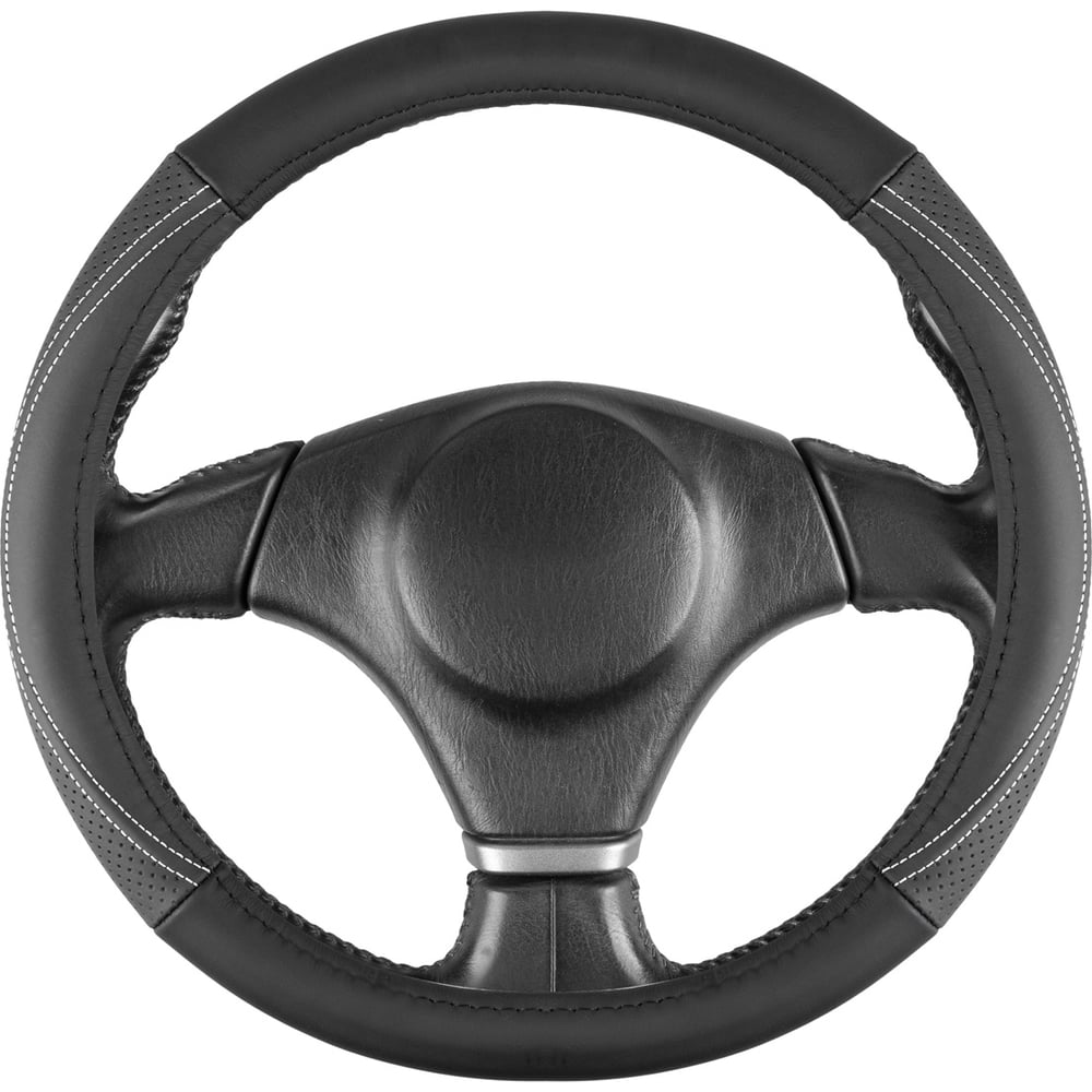 Изображение товара Оплетка SKYWAY из натуральной кожи для руля, размер L, черная