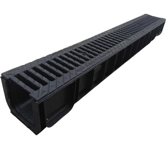 Изображение товара Лоток бетонный Gidrolica DN100 H80 мм с чугунной щелевой решёткой и крепежом, класс С250 11000506