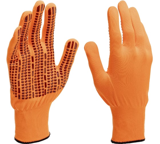 Изображение товара Перчатки трикотажные СИБРТЕХ синтетическая нить, ПВХ-гель точка, цвет:оранжевый, L, 13 класс 68198