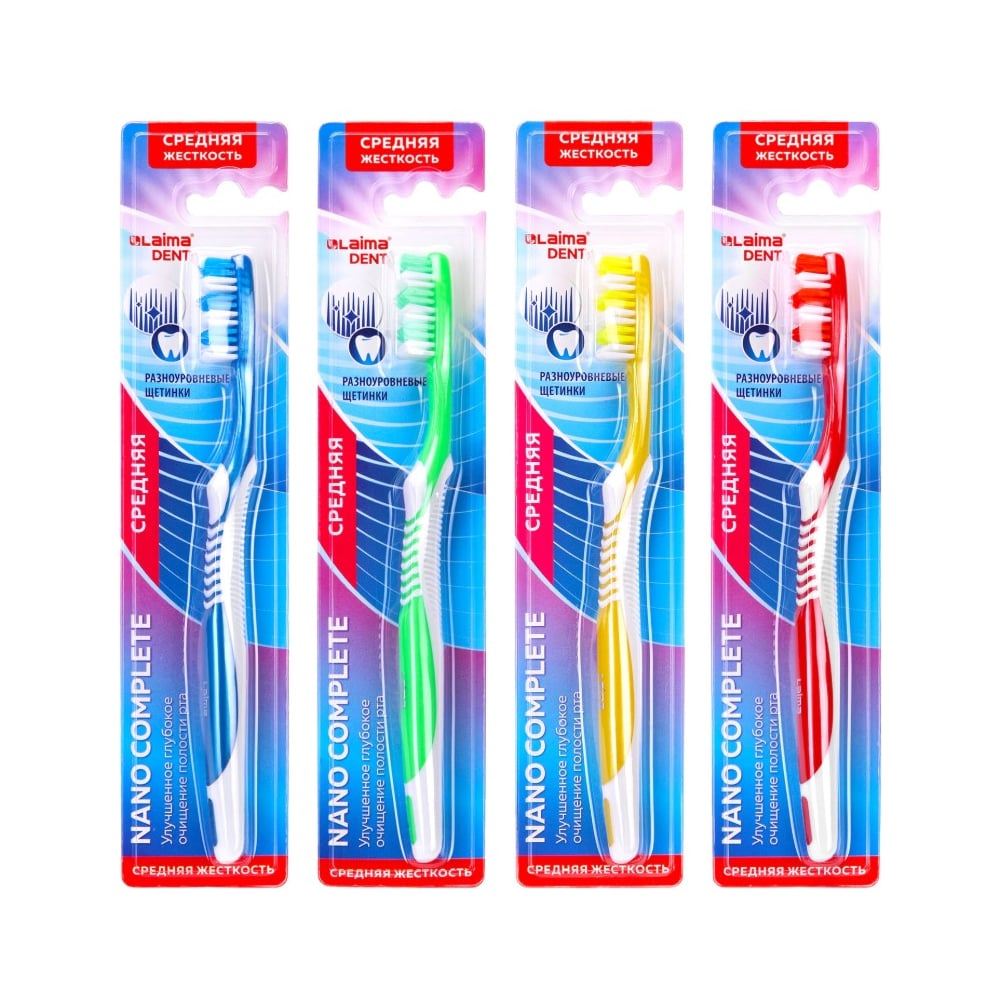 Изображение товара Зубная щетка средней жесткости LAIMA DENT Nano Complete 12 шт