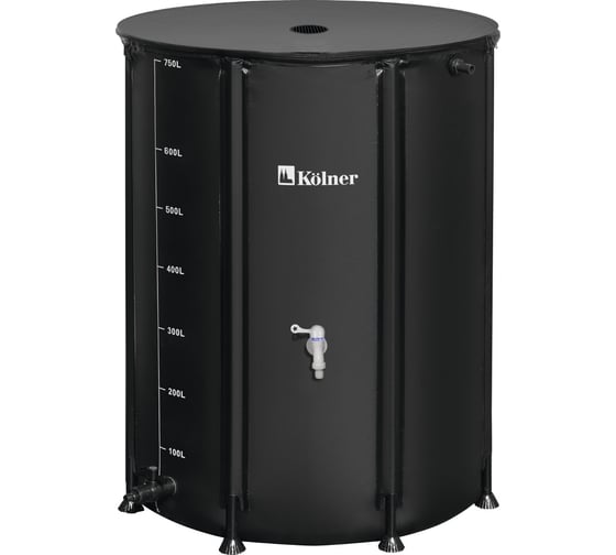 Изображение товара Бочка для воды Kolner KWB 750B 750 л, с краном и крышкой, ПВХ, черная, УФ-защита 8091100350