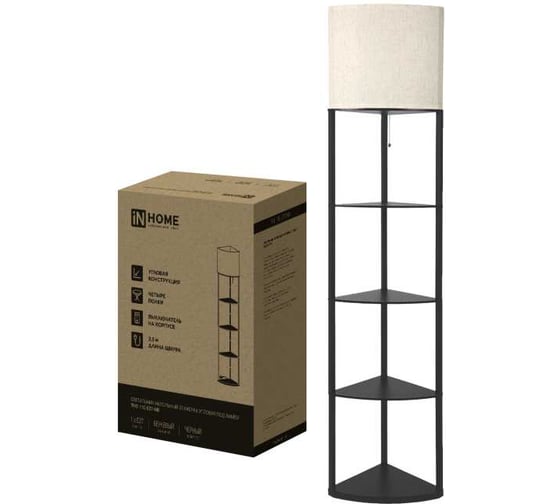 Изображение товара Светильник напольный под лампу этажерка угловая IN HOME ТНО 11С-Е27-NB бежевый абажур, черный корпус 4690612064512