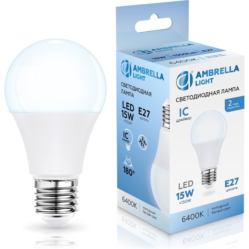 Изображение товара Лампа светодиодная Ambrella Light A60 15W E27 6400K холодный белый