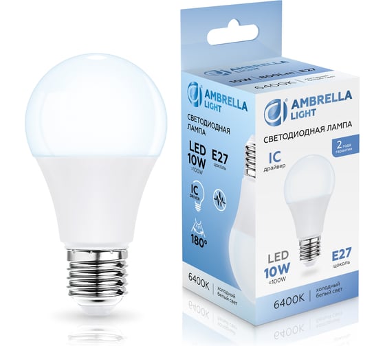 Изображение товара Лампа светодиодная Ambrella Light LED A60 10W IC E27 6400K 175-265V 601006