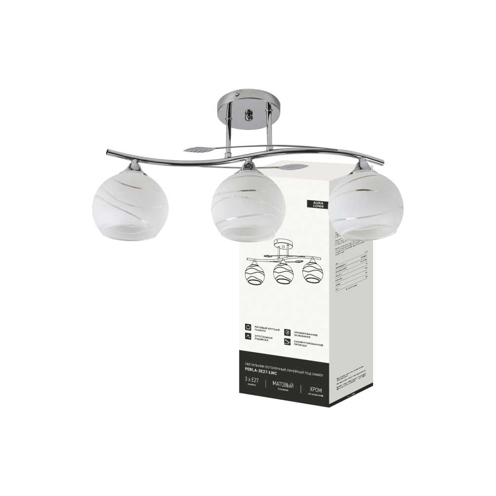 Изображение товара Люстра линейная IN HOME AURA PERLA-3E27-LWC 3 лампы E27 модерн белый хром