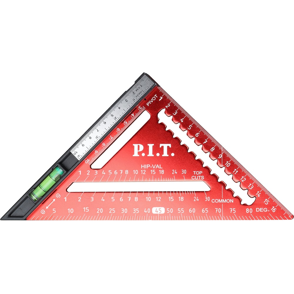 Изображение товара Угольник Свенсона метрический плотницкий с пузырьковым уровнем P.I.T. 180 мм, магнит, HSQR04-0180B