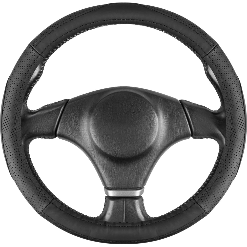 Изображение товара Оплетка SKYWAY натуральная кожа M 37-39 см черная Design Real-12