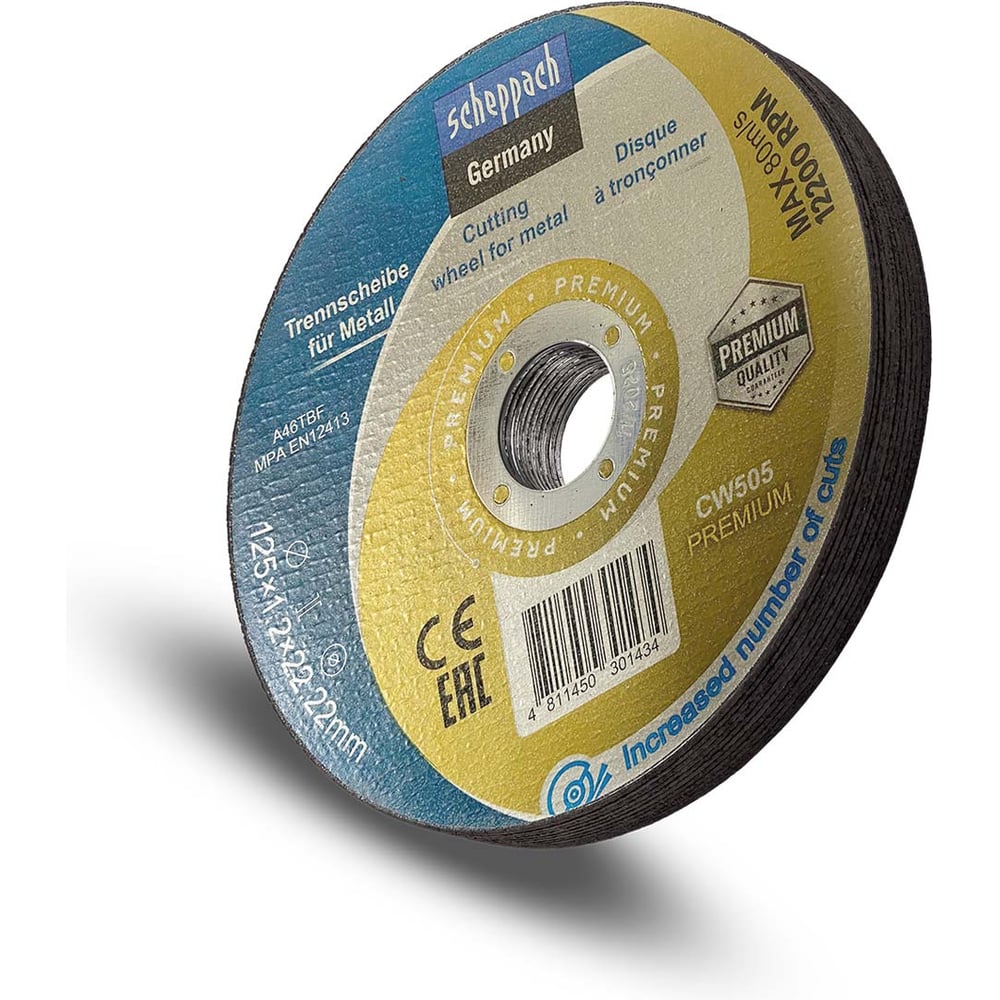 Изображение товара Отрезной круг по металлу Scheppach 125x1.2x22.2мм 10шт