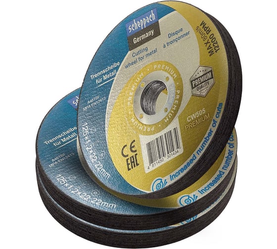 Изображение товара Круг отрезной по металлу Scheppach 125x1.2x22.2мм(30шт к-т) Sch-CW505 PREMIUM[30шт к-т](64288)