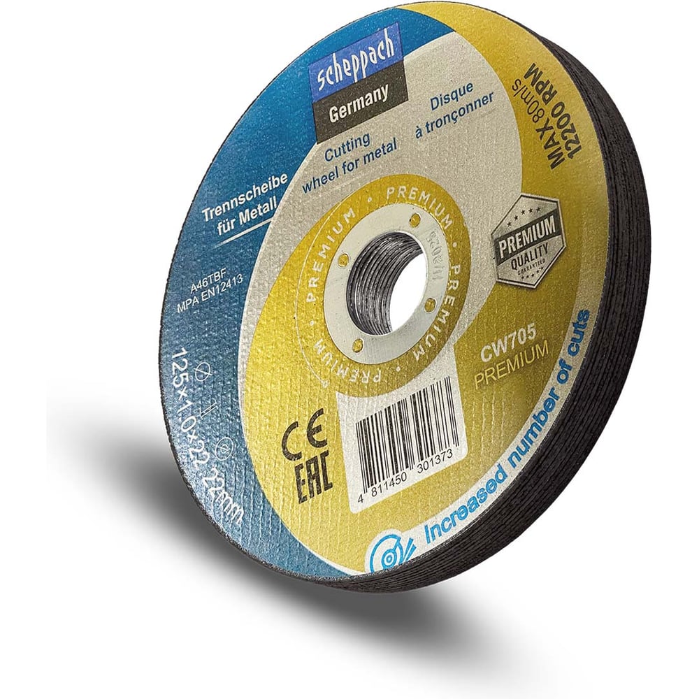 Изображение товара Круг отрезной по металлу Scheppach 125x1x22.2мм 10шт комплект