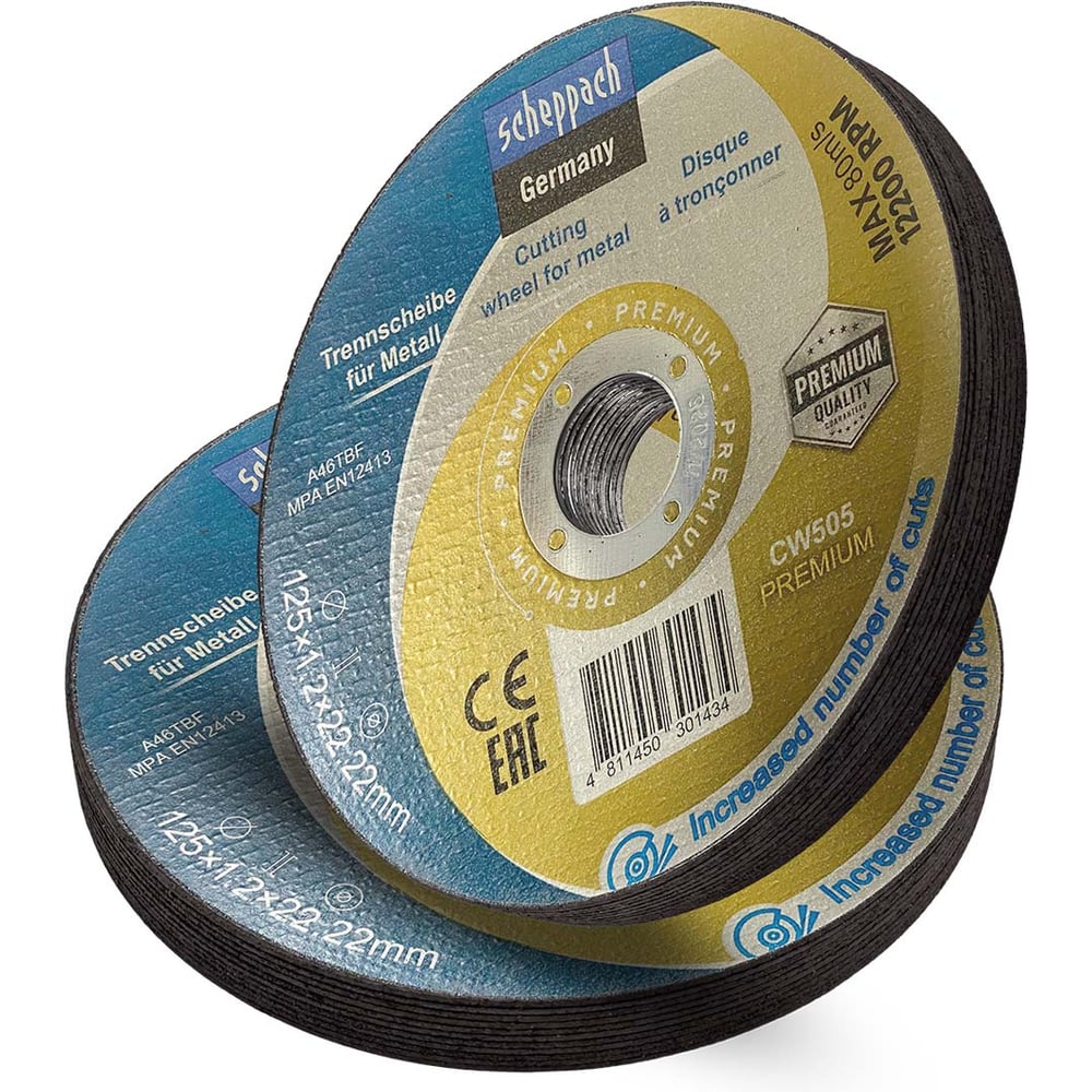 Изображение товара Отрезной диск по металлу Scheppach 125x1.2x22.2мм 20 шт в комплекте