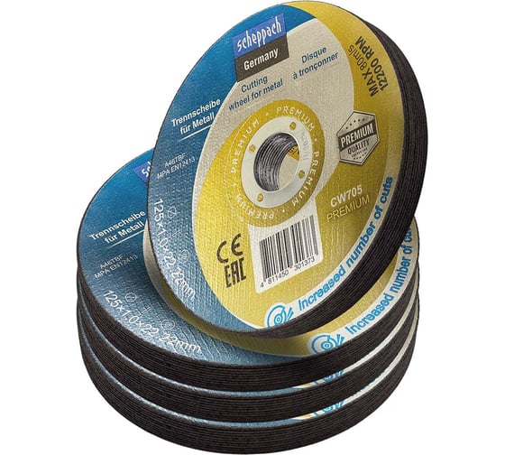 Изображение товара Круг отрезной по металлу Scheppach 125x1x22.2мм(40шт к-т) Sch-CW705 PREMIUM[40шт к-т](64259)