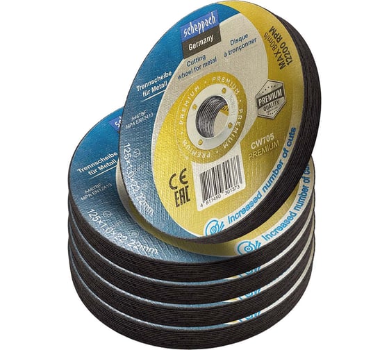 Изображение товара Круг отрезной по металлу Scheppach 125x1x22.2мм(50шт к-т) Sch-CW705 PREMIUM[50шт к-т](64260)