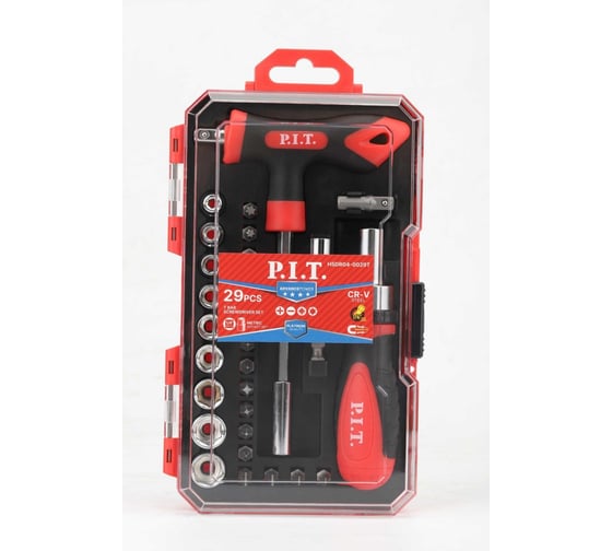 Изображение товара Набор бит и головок с рукоятками P.I.T. ADVANCE 29шт, 2 рукоятки, 2 адаптера, кейс, HSDR04-0029T
