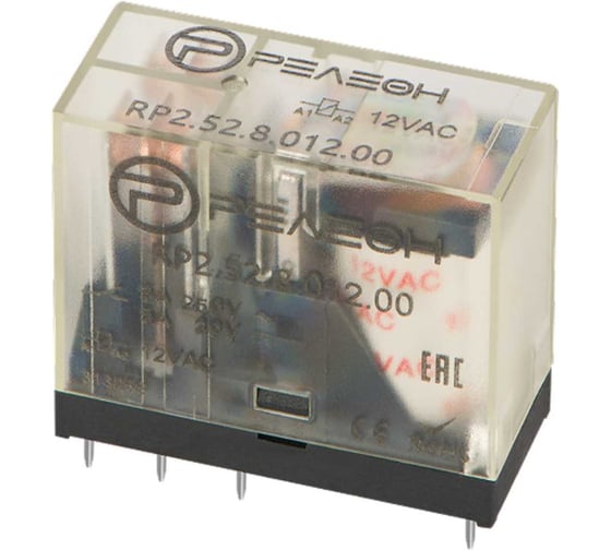 Изображение товара Миниатюрное промежуточное реле РЕЛЕОН 2 переключающих контакта, 5А, 12В AC RP252801200