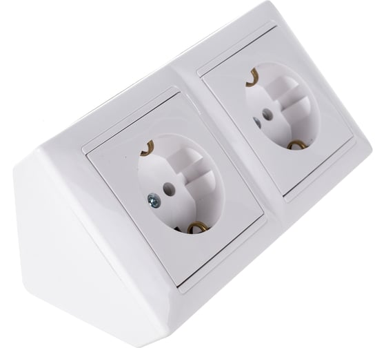 Изображение товара Угловой блок 2-местной розетки Bylectrica с зазелением, серия СТИЛЬ, белый, РА16-752