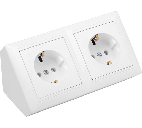 Изображение товара Угловой блок 2-местной розетки Bylectrica с заземлением со шторками, серия СТИЛЬ, белый, РА16-756