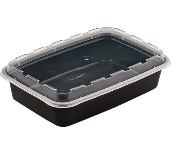 Изображение товара Контейнер одноразовый ОФИСМАГ 830мл с крышкой 207х140мм черный/прозрачный, ПП, комплект 150 шт., ШК0792 609227