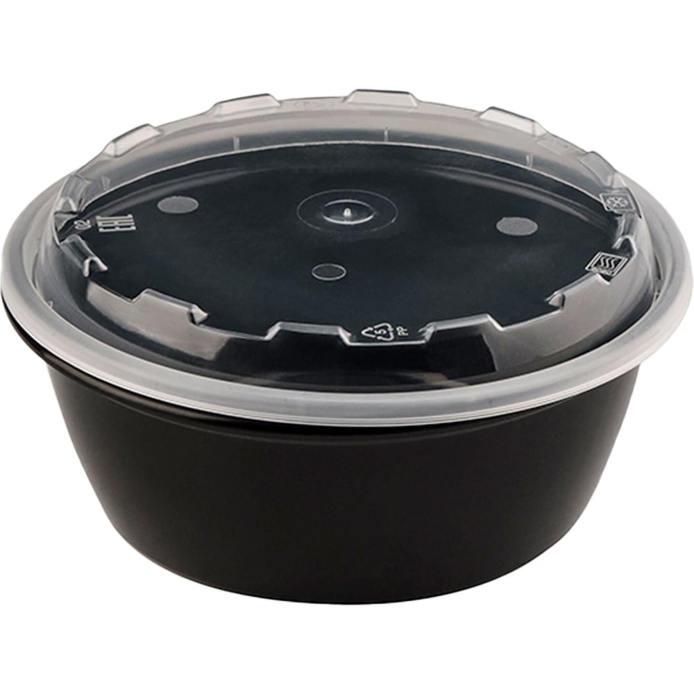 Изображение товара Контейнер одноразовый ОФИСМАГ 950мл с крышкой круглый d172мм черный/прозрачный, ПП, комплект 150 шт., ШК0822 609228