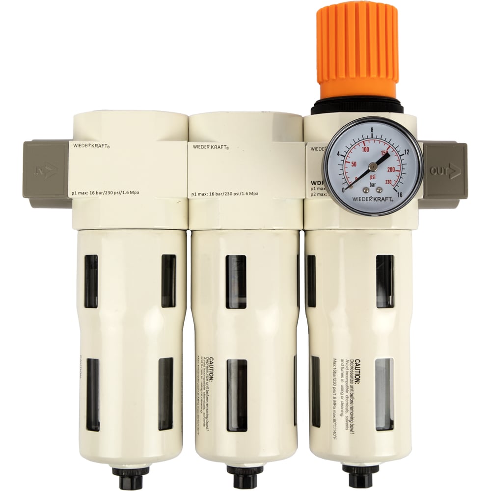 Изображение товара Блок подготовки воздуха WIEDERKRAFT 3/4, 16 бар трехступенчатый с влагоотделителем