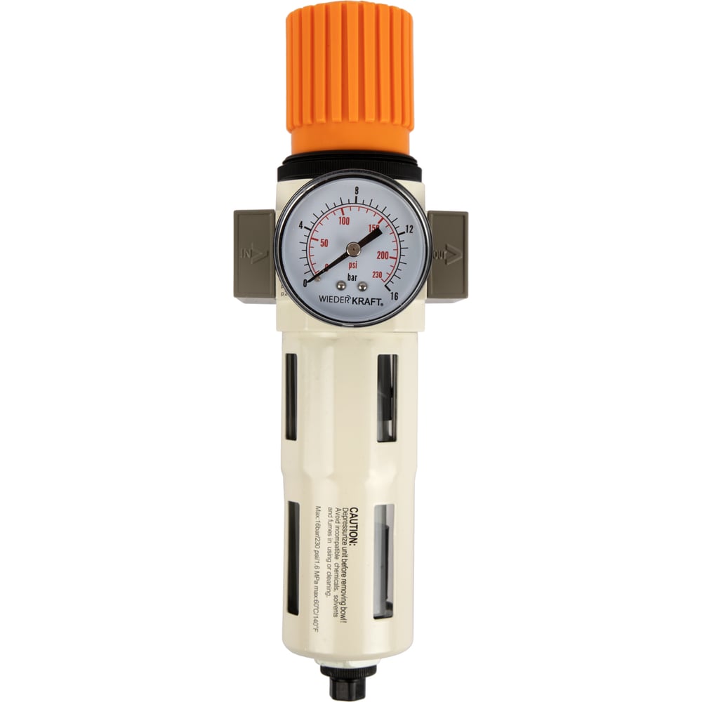 Изображение товара Фильтр-масловлагоотделитель WIEDERKRAFT 1/2 5 мкм с регулятором давления автоматическим сбросом