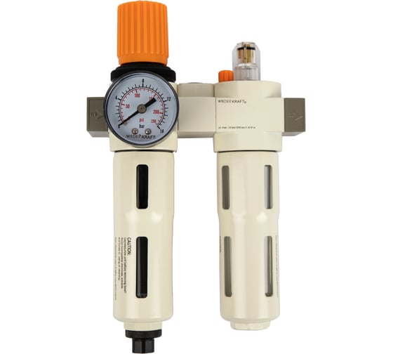 Изображение товара Блок подготовки воздуха WIEDERKRAFT 1/4, 16 бар с влагоотделителем 5 мк, лубрикатором и регулятором давления WDK-70120FA