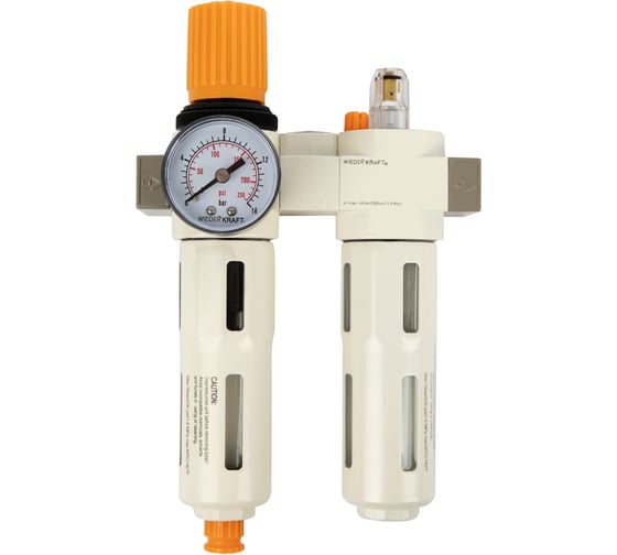 Изображение товара Блок подготовки воздуха WIEDERKRAFT 1/4, 16 бар с влагоотделителем 5 мк, лубрикатором и регулятором давления WDK-70120FD