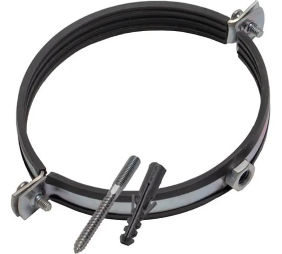 Изображение товара Трубный хомут КРЕП-КОМП в упаковке 6 шт, М10, шпилька 10х100/гайка М10/дюбель 12*60 (1уп.) TR156-166PAK41