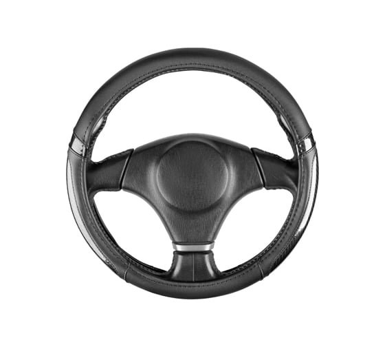 Изображение товара Оплётка рулевая SKYWAY из экокожи, Mix Carbon-1, размер M (37-39 см), чёрная S01102569