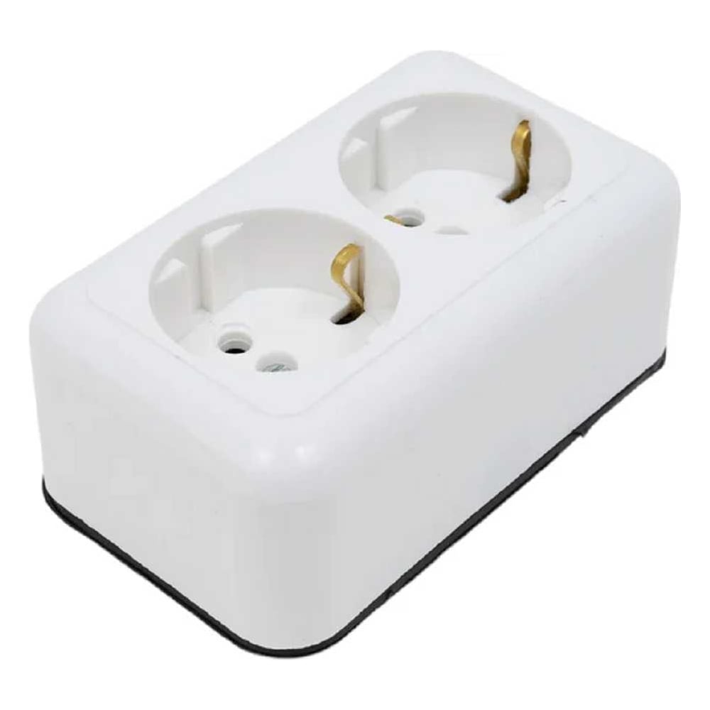 Изображение товара Колода розеточная 2-х местная ООО Ливны-Электро с заземляющим контактом белая