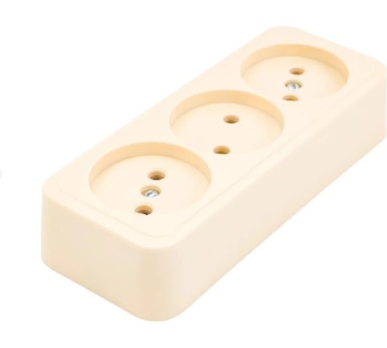 Изображение товара Розетка ООО Ливны-Электро РА 10-014 3-х местная, слоновая кость с подпружиненными контактами в количестве 130 шт. РА 6745.1