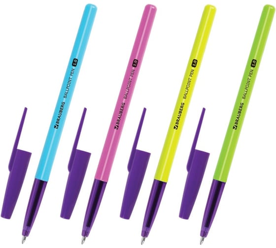 Изображение товара Ручка шариковая BRAUBERG Офисная NEON COLOR, СИНЯЯ, узел 1мм, линия 0,5мм, КОМПЛЕКТ 50 шт., 144200