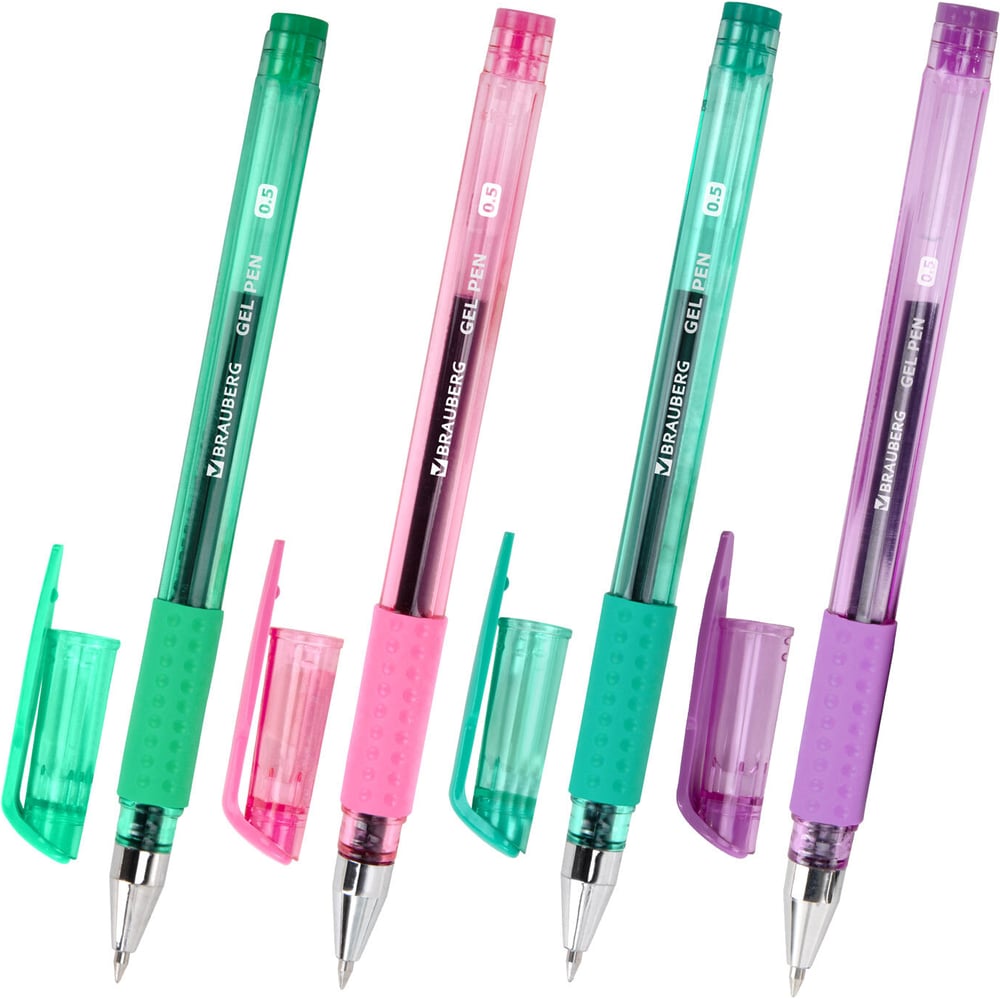 Изображение товара Набор гелевых ручек BRAUBERG с грипом 12 шт кросс-серия PASTEL черная корпус