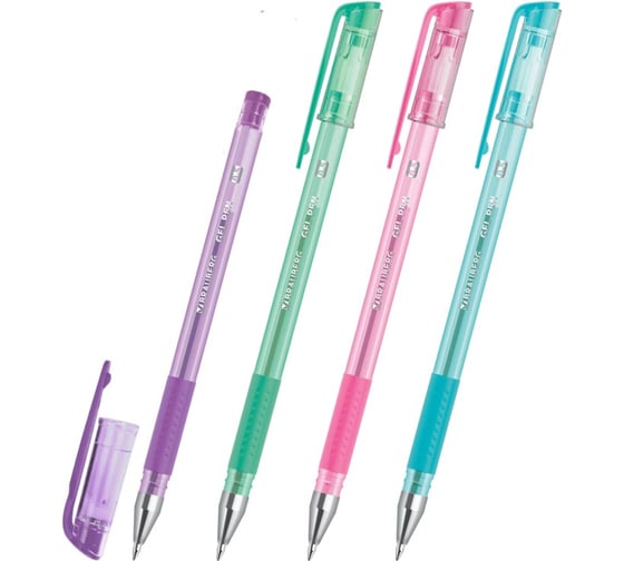 Изображение товара Набор ручек гелевых BRAUBERG с грипом, кросс-серия PASTEL, черная, корпус в ассортименте, 12 шт, линия 0,35 мм 273254